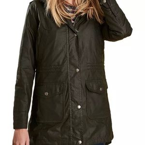 Barbour Bridport Wax Fur Trim Hooded Parka in Fern $500